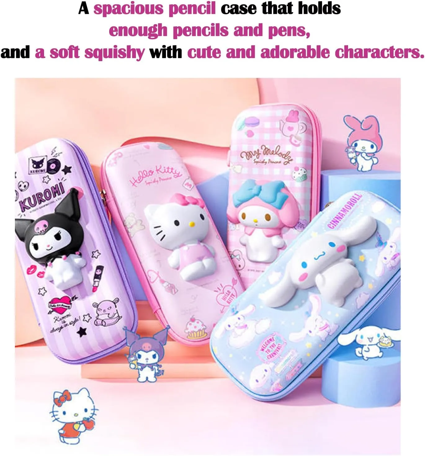 Lovely anime character pouch, travel makeup brush holder, mini bag, multipurpose pouch (Pink cloak rabbit)