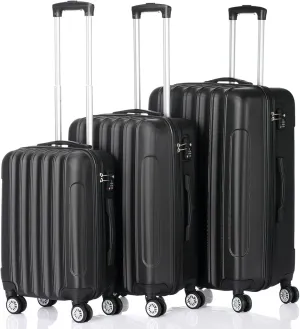 Luggage Sets 3-Piece ABS Lightweight Carry on Suitcase Set with Spinner Wheels & Lock, 3-in-1 Multifunctional Large Capacity Traveling Storage Suitcase Set (20", 24", 28") (Black)