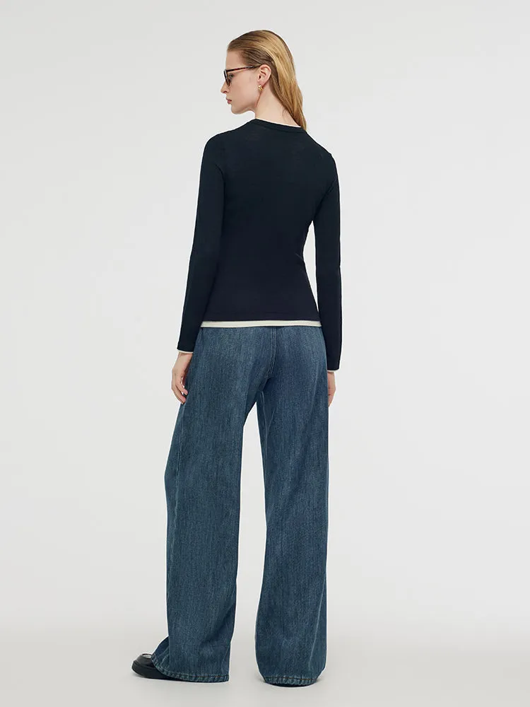 Machine Washable Wool Patchwork Women Knit Top