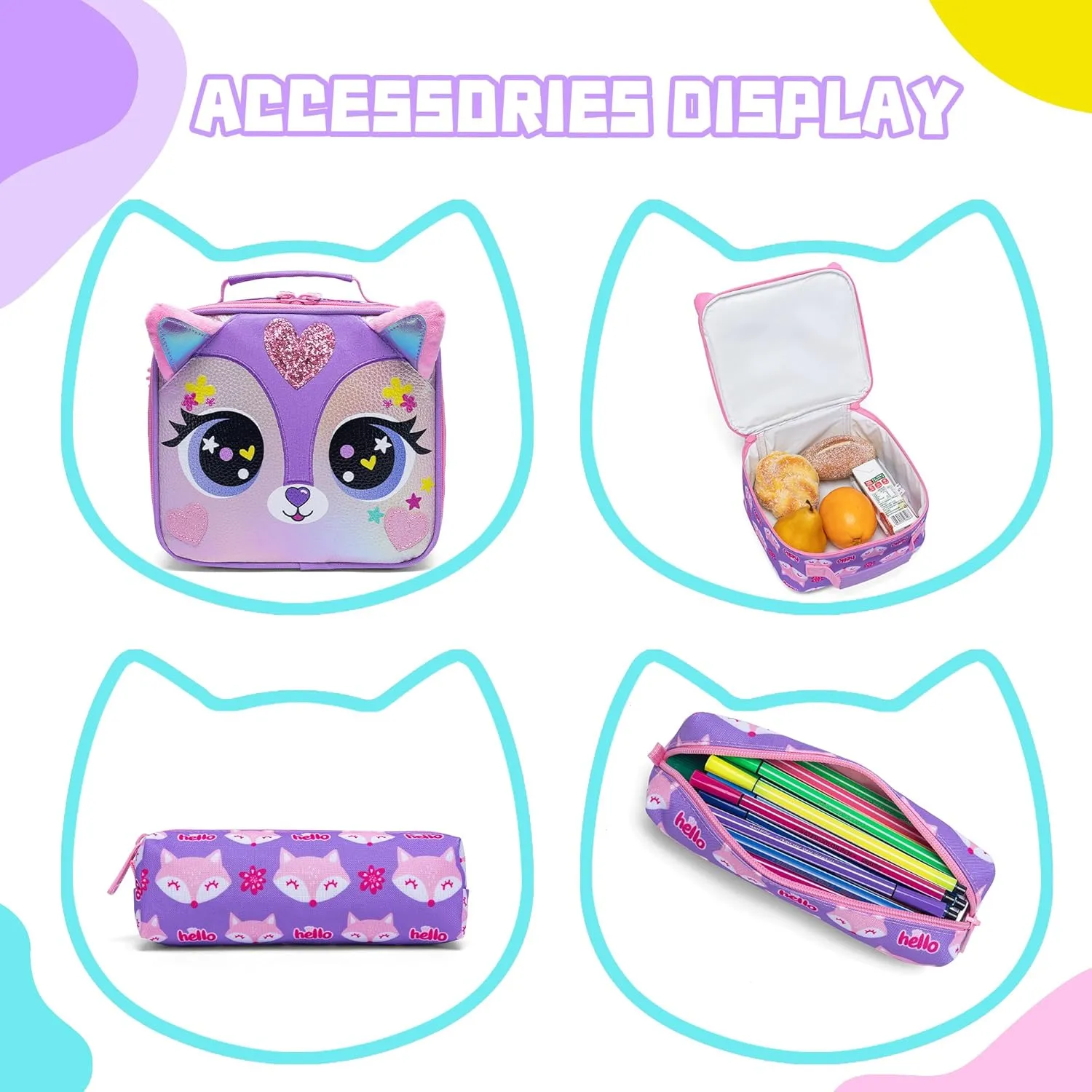 Meetbelify 3 in 1 Backpack Set for Girls - Ages 8-10 with Lunch Box & Pencil Case