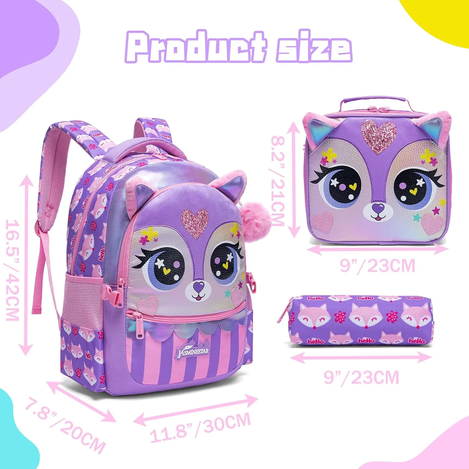Meetbelify 3 in 1 Backpack Set for Girls - Ages 8-10 with Lunch Box & Pencil Case