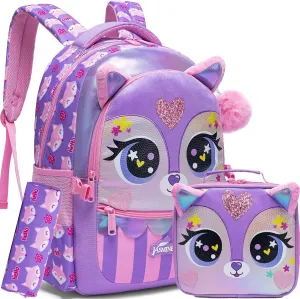 Meetbelify 3 in 1 Backpack Set for Girls - Ages 8-10 with Lunch Box & Pencil Case