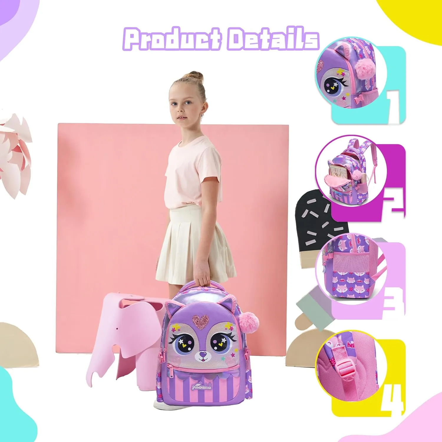 Meetbelify 3 in 1 Backpack Set for Girls - Ages 8-10 with Lunch Box & Pencil Case