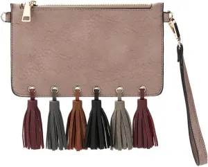 Melie Bianco Women's Suri Tassel Slim Wristlet Crossbody, Mauve Multi