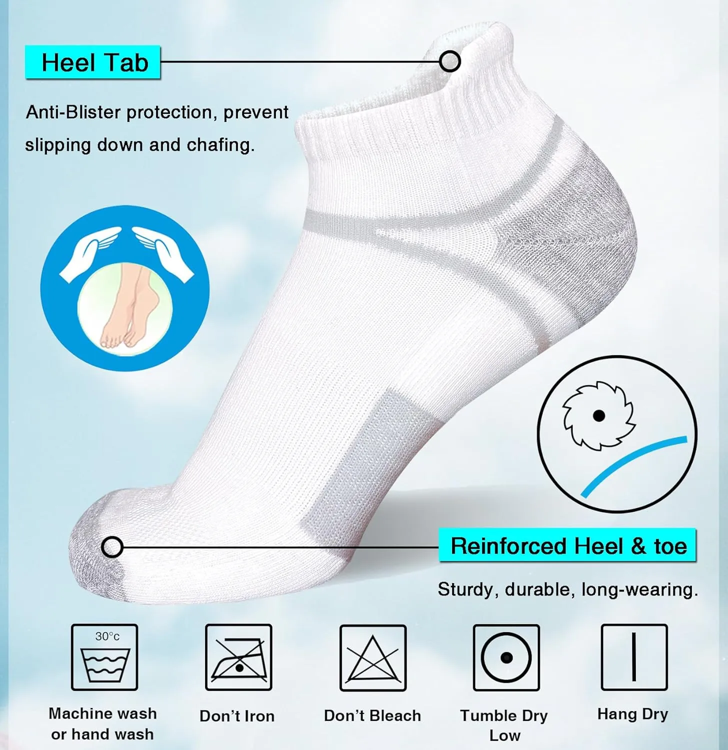 Men's Athletic Cushioned Ankle Socks Comfort Wicking Anti-Blister Running Sock 5 Pairs