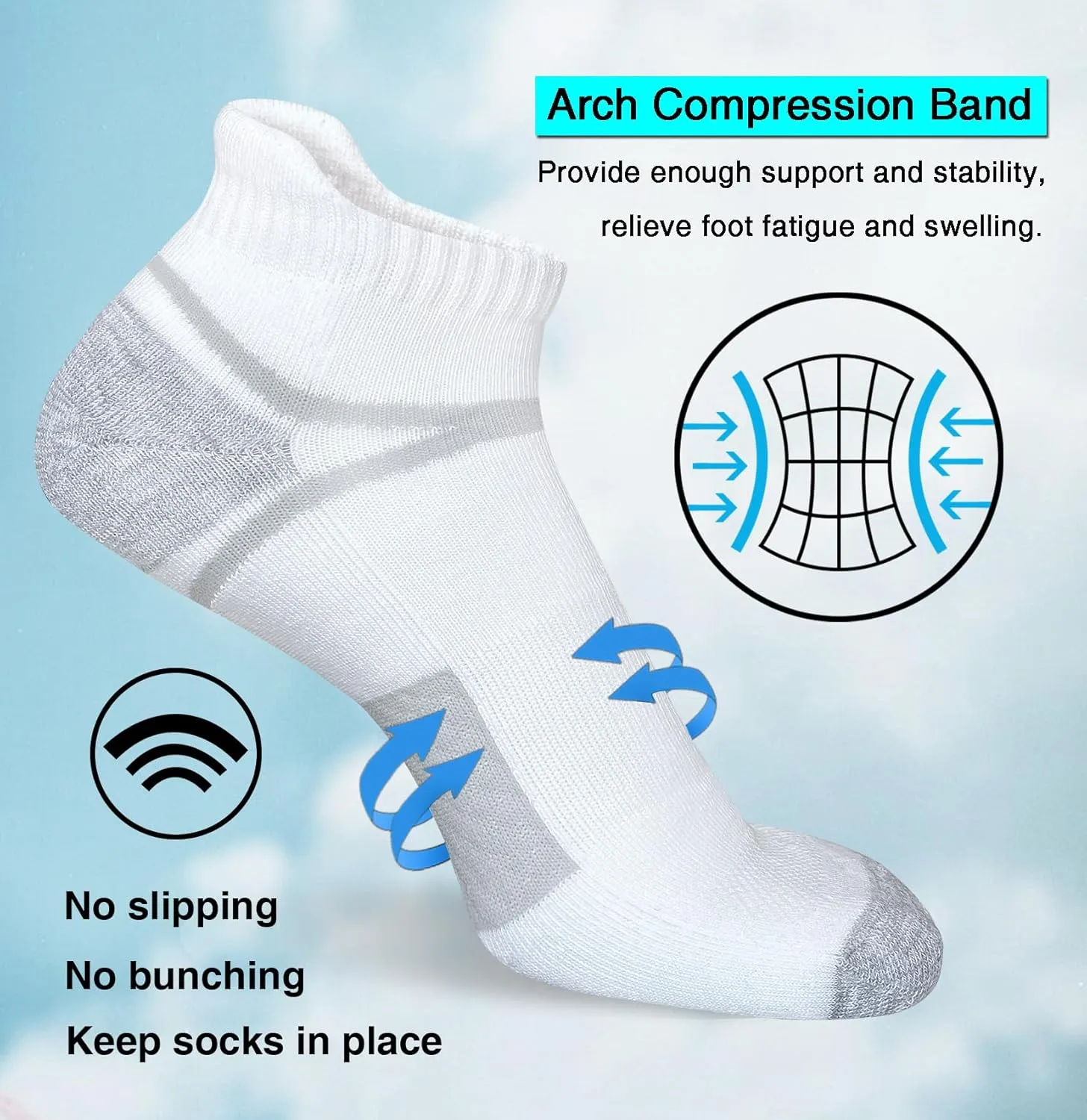 Men's Athletic Cushioned Ankle Socks Comfort Wicking Anti-Blister Running Sock 5 Pairs