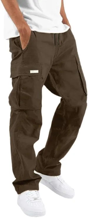 Mens Cargo Pants with Pockets Baggy Open Bottom Relaxed Fit Sweatpants Lightweight Plus Size Comfy Hiking Athletic Trousers