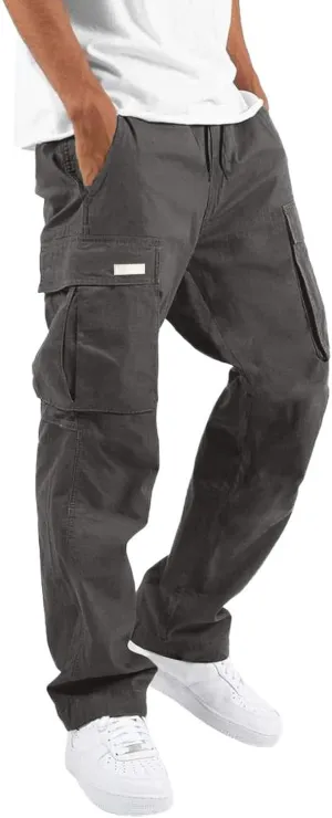 Mens Cargo Pants with Pockets Baggy Open Bottom Relaxed Fit Sweatpants Lightweight Plus Size Comfy Hiking Athletic Trousers