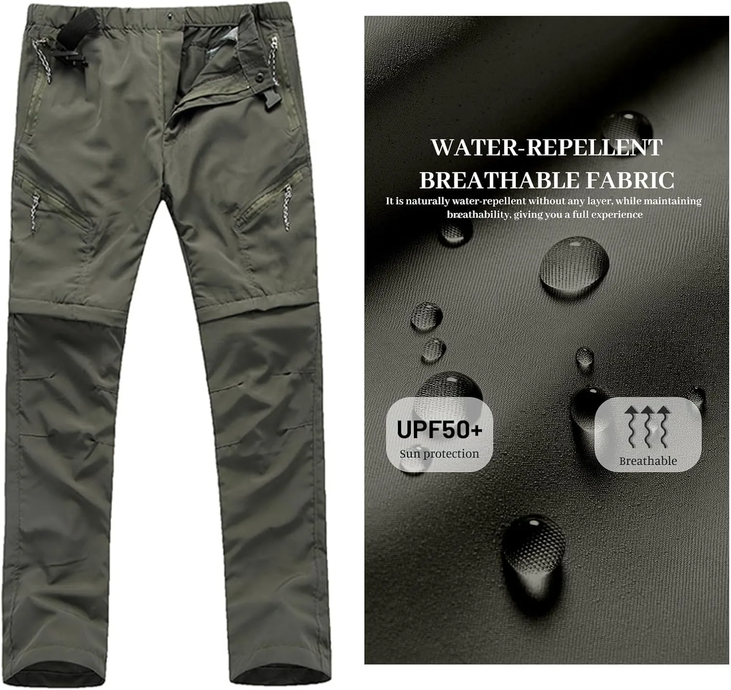 Men's Convertible Hiking Pants Quick Dry Zip Off Trouser Lightweight Breathable Cargo Pant for Outdoor Fishing Travel