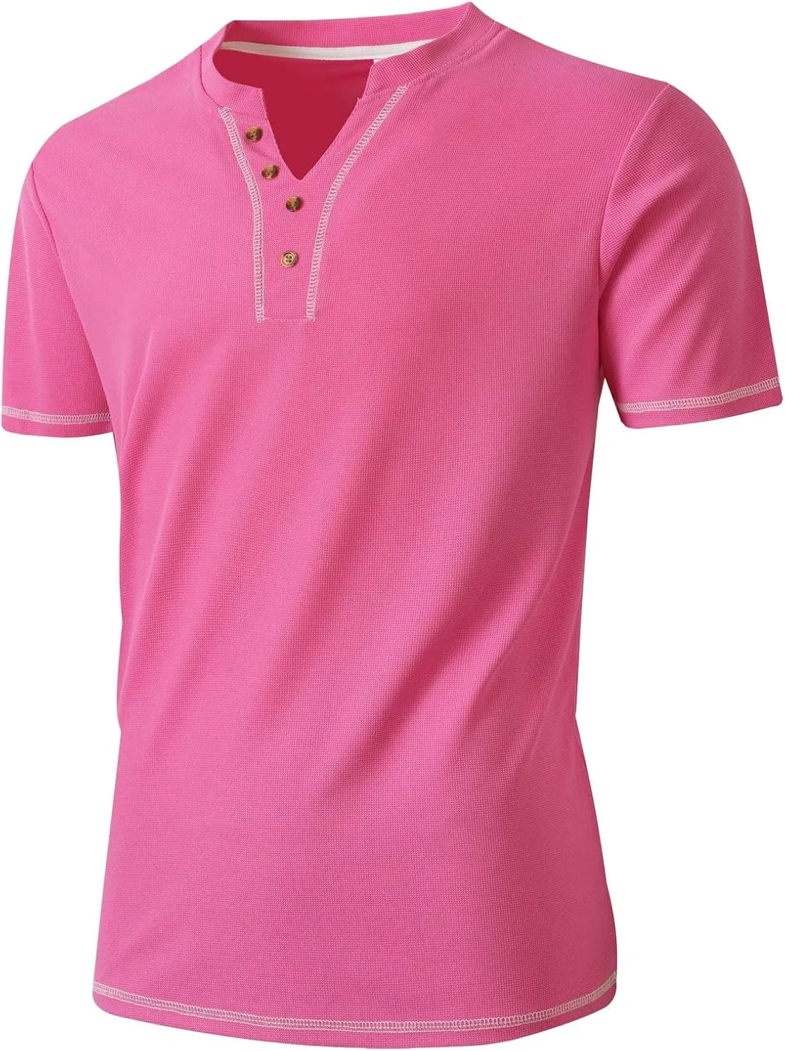 Mens Henley Shirts Short Sleeve V Neck Casual T-Shirt Button Collared Basic Fashion Summer Beach Tee Tops Slim Fit