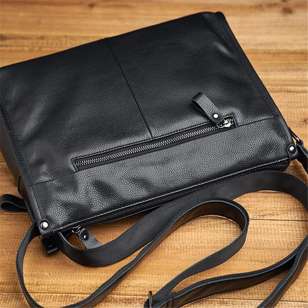 Men's leather soft leather shoulder bag first layer cowhide business messenger bag horizontal large capacity