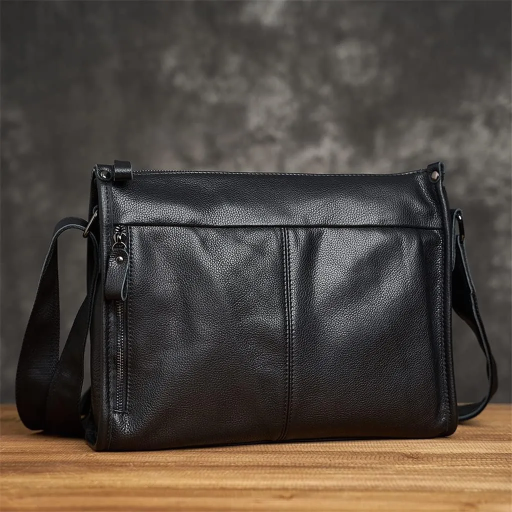 Men's leather soft leather shoulder bag first layer cowhide business messenger bag horizontal large capacity