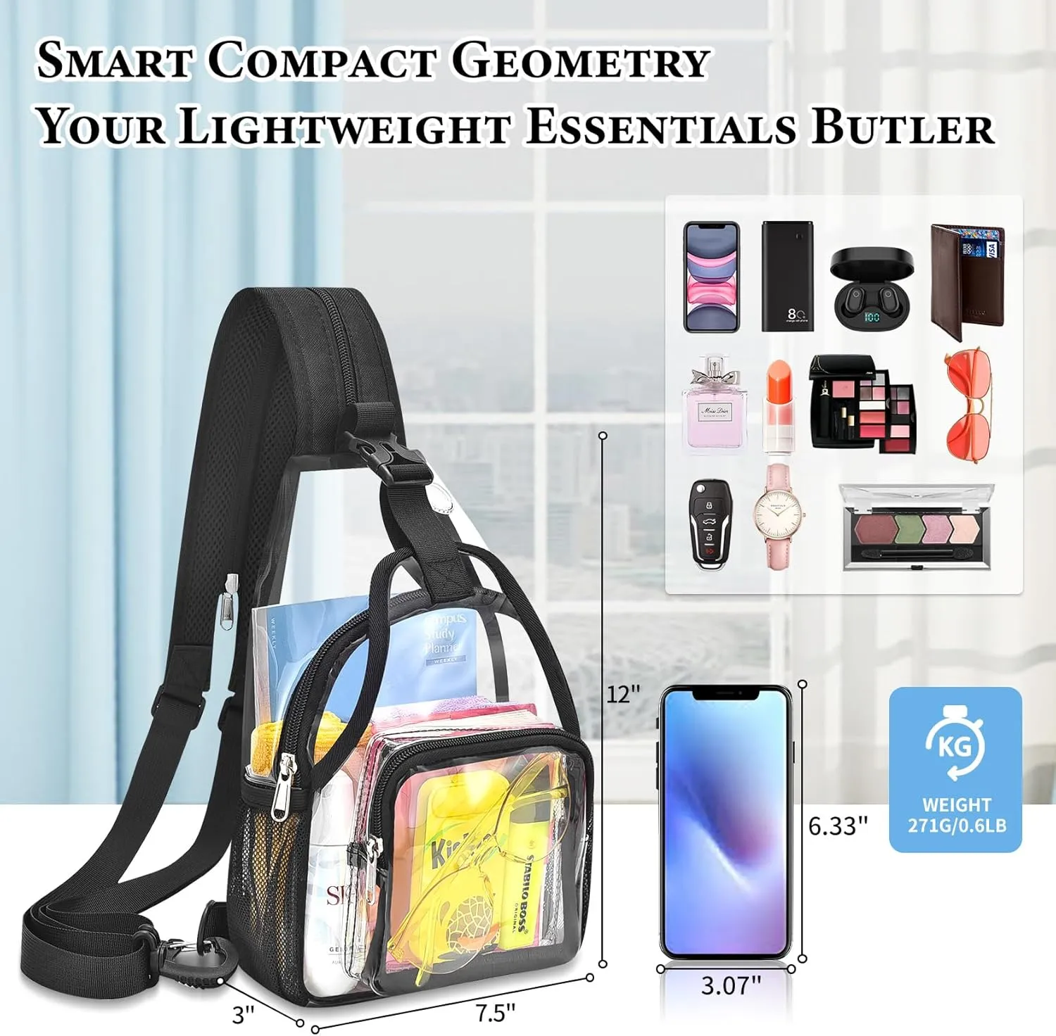 Mildbeer Mini Clear Backpack for Women - 2-in-1 Convertible Sling & Shoulder Bag, Stadium Approved Clear Festival Purse for Concerts & Daily, Black