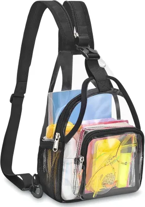 Mildbeer Mini Clear Backpack for Women - 2-in-1 Convertible Sling & Shoulder Bag, Stadium Approved Clear Festival Purse for Concerts & Daily, Black