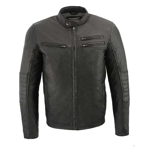 Milwaukee Leather SFM1806 Men's Black Euro Collar Cafe Style Leather