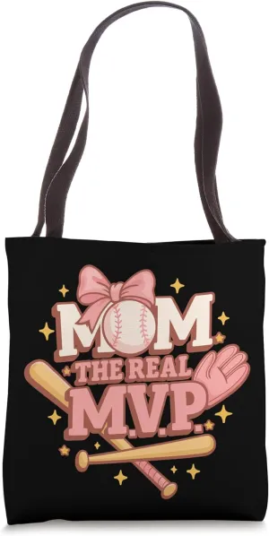 Mom, The Real Most Valuable Person, Funny Baseball Design Tote Bag