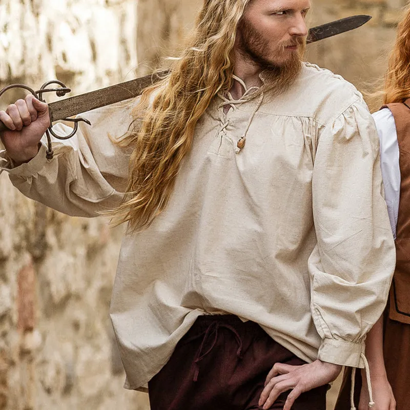 Natural Arm Laced Medieval Shirt - Soft Cotton