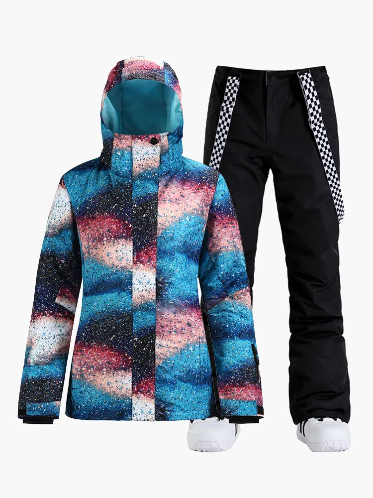 New winter women's snow suit warm quilted waterproof and windproof thickened single and double board ski suit
