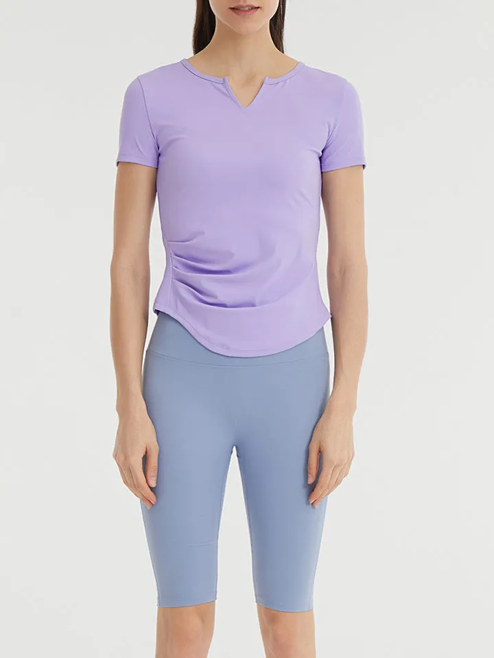 Notched Neck Short Sleeve Active Top