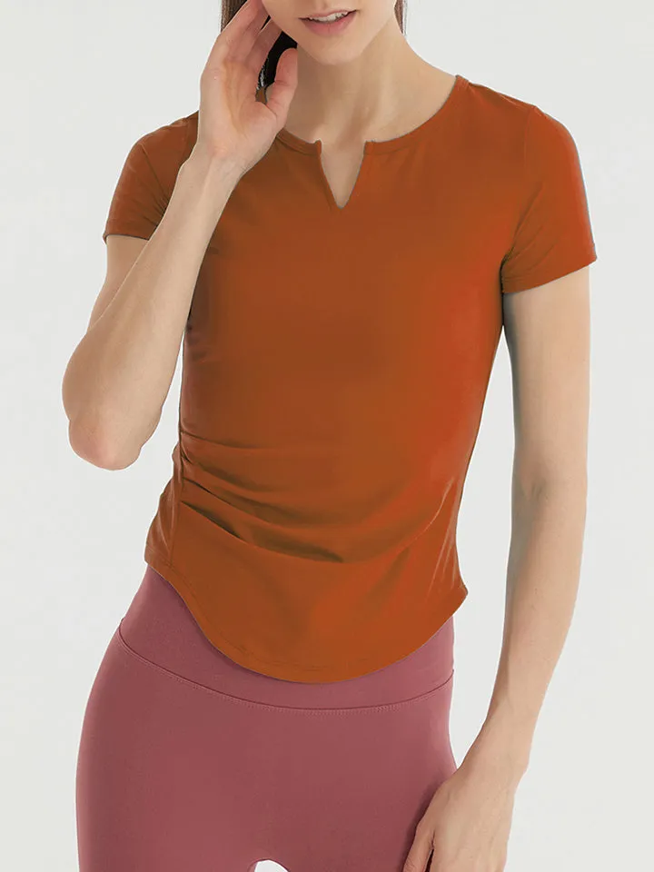 Notched Neck Short Sleeve Active Top