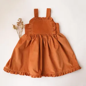 Ochre Corduroy Ruffle Bib Pinafore Dress