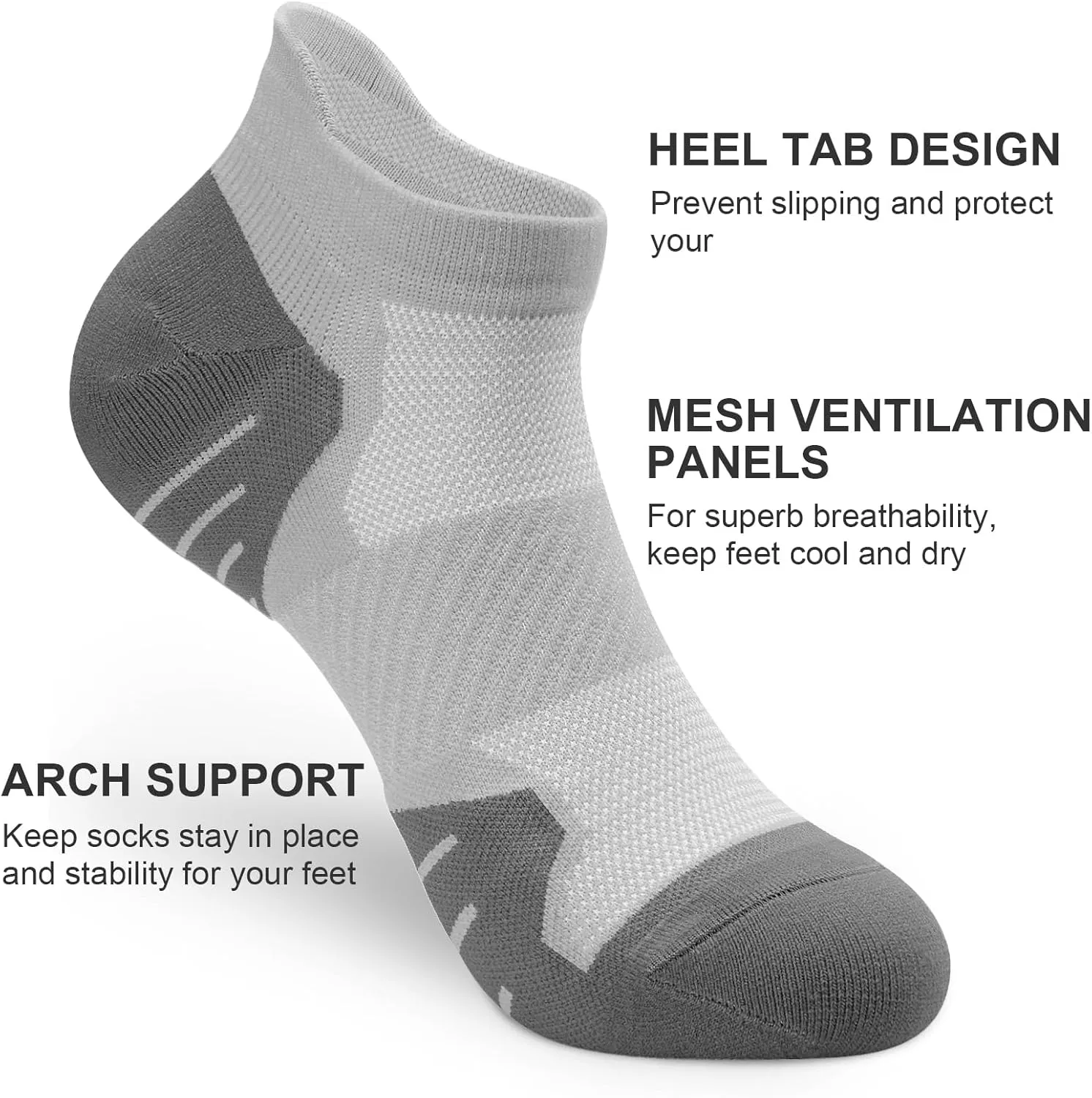 PAPLUS 6 Pairs Ankle Compression Socks for Women, Cushioned Running Socks with Arch Support, Low Cut, Targeted Compression
