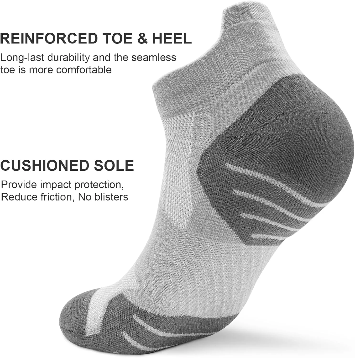 PAPLUS 6 Pairs Ankle Compression Socks for Women, Cushioned Running Socks with Arch Support, Low Cut, Targeted Compression