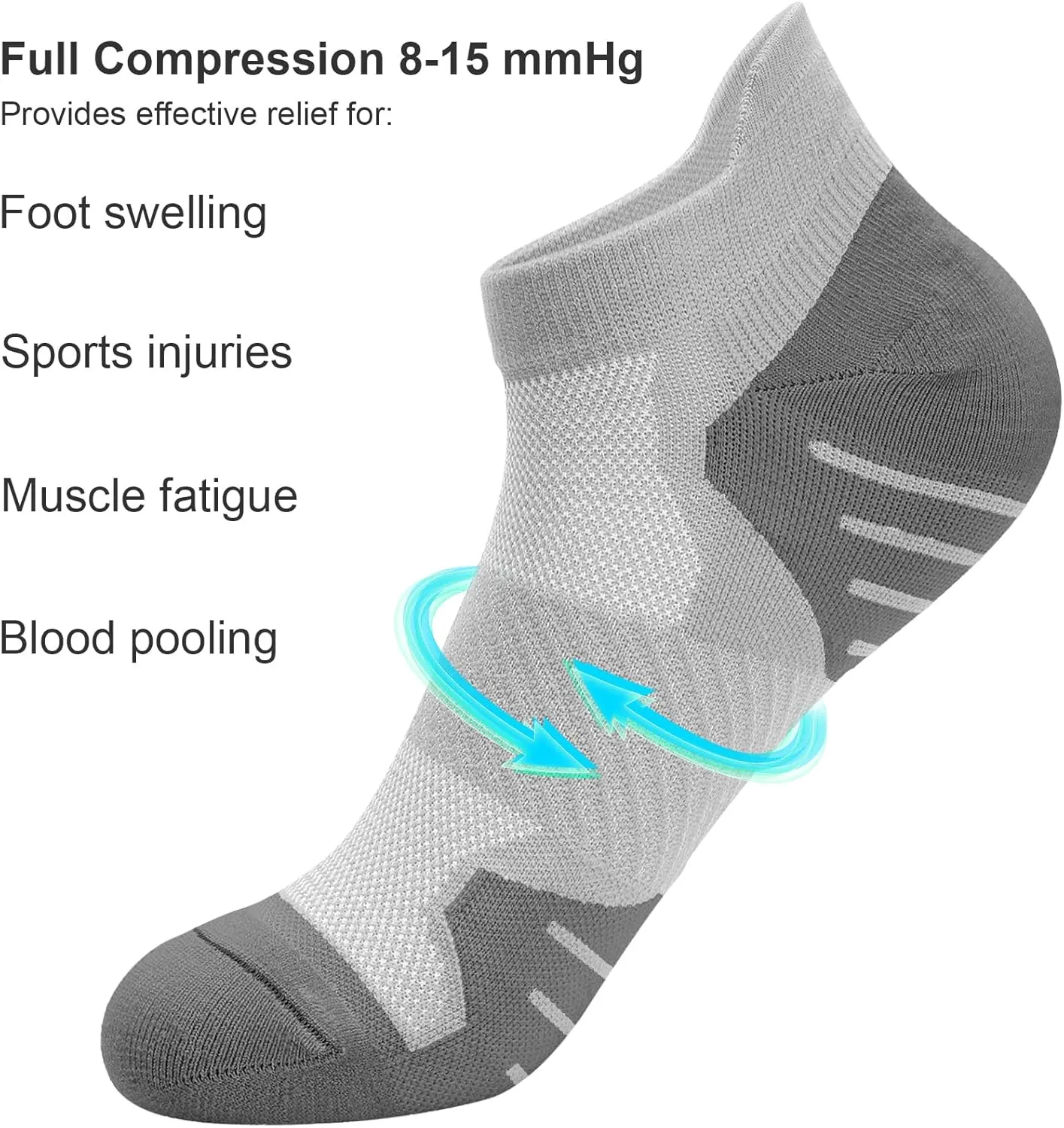 PAPLUS 6 Pairs Ankle Compression Socks for Women, Cushioned Running Socks with Arch Support, Low Cut, Targeted Compression