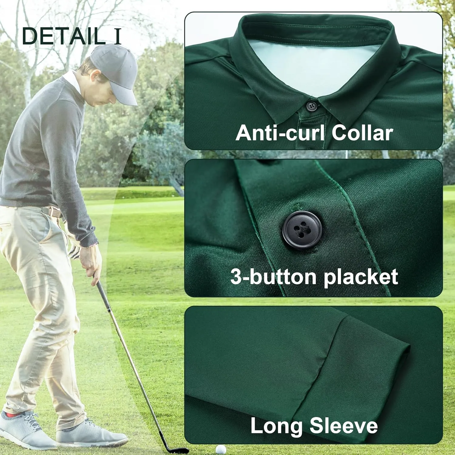 Polo Shirts for Men Long and Short Sleeve  Recycled Outstanding Print Dry Fit Performance Mens Golf Polo Shirts