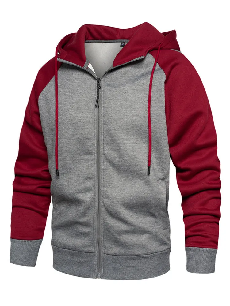Retro Contrast Color Hoodies Jacket