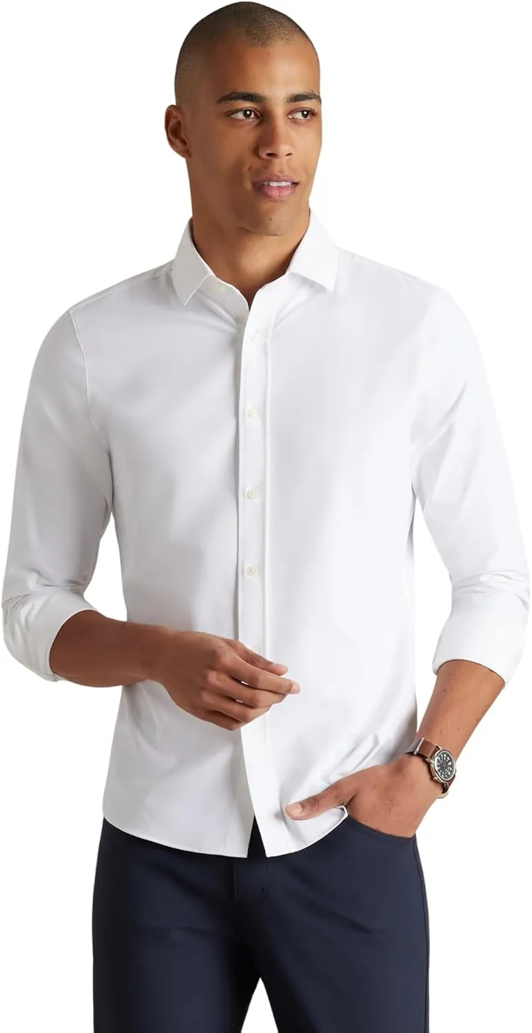 Rhone Men's State of Mind Shirt, Slim Fit Button Down Shirt, Performance Fabric, Anti Odor (White, Medium)