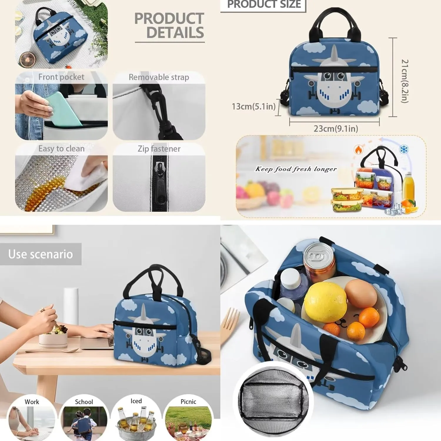 School Backpack for Teens Girls Boys, Airplane 3 In 1 Bookbag Schoolbag for Elementary Middle School with Lunch Box Pencil Case