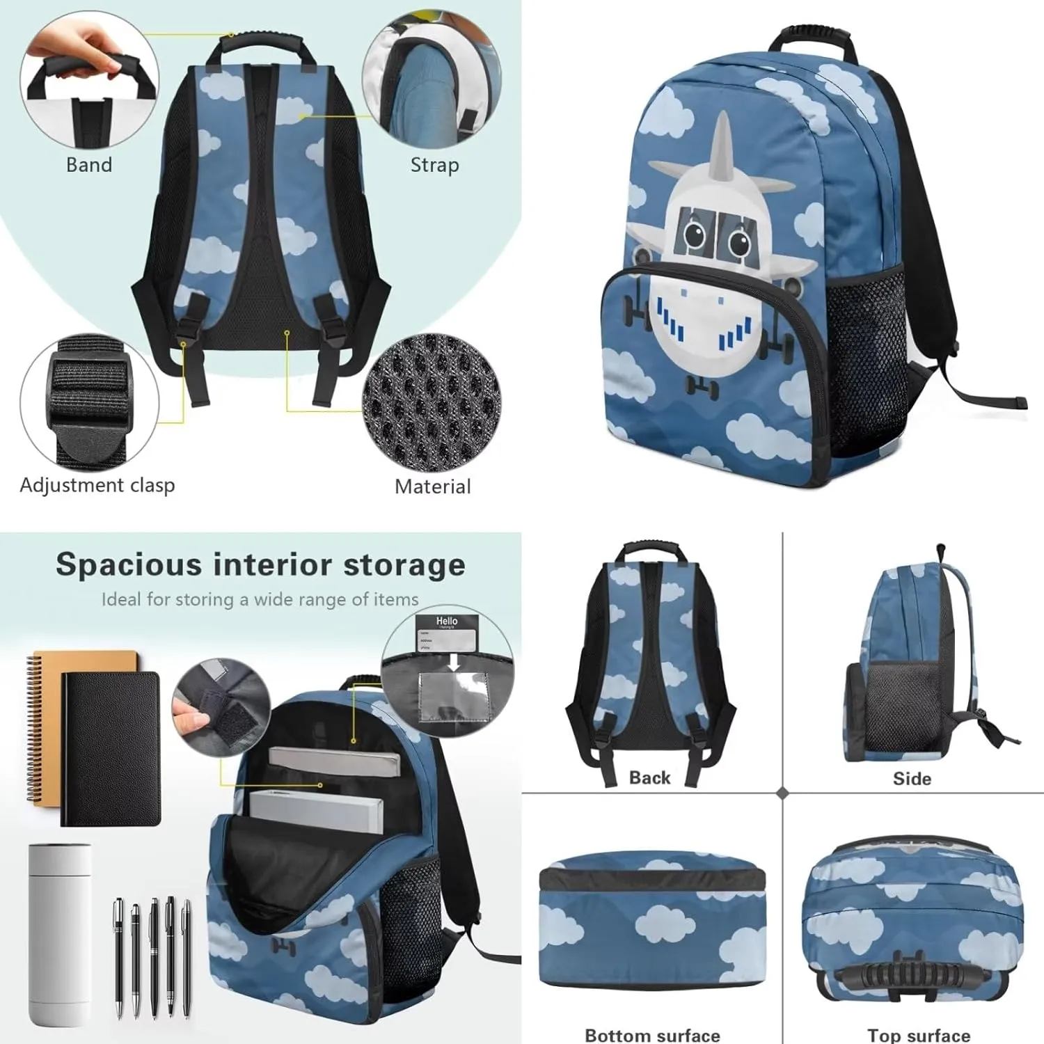 School Backpack for Teens Girls Boys, Airplane 3 In 1 Bookbag Schoolbag for Elementary Middle School with Lunch Box Pencil Case