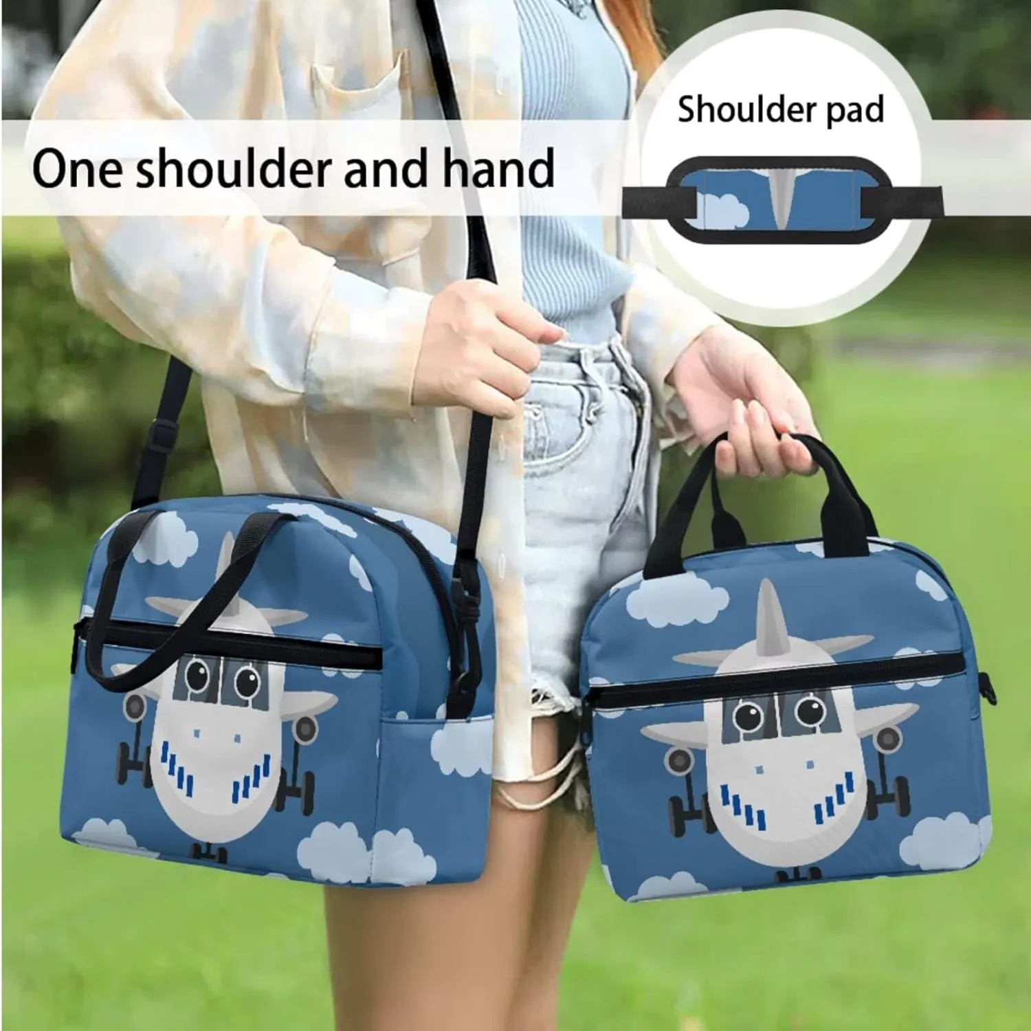 School Backpack for Teens Girls Boys, Airplane 3 In 1 Bookbag Schoolbag for Elementary Middle School with Lunch Box Pencil Case