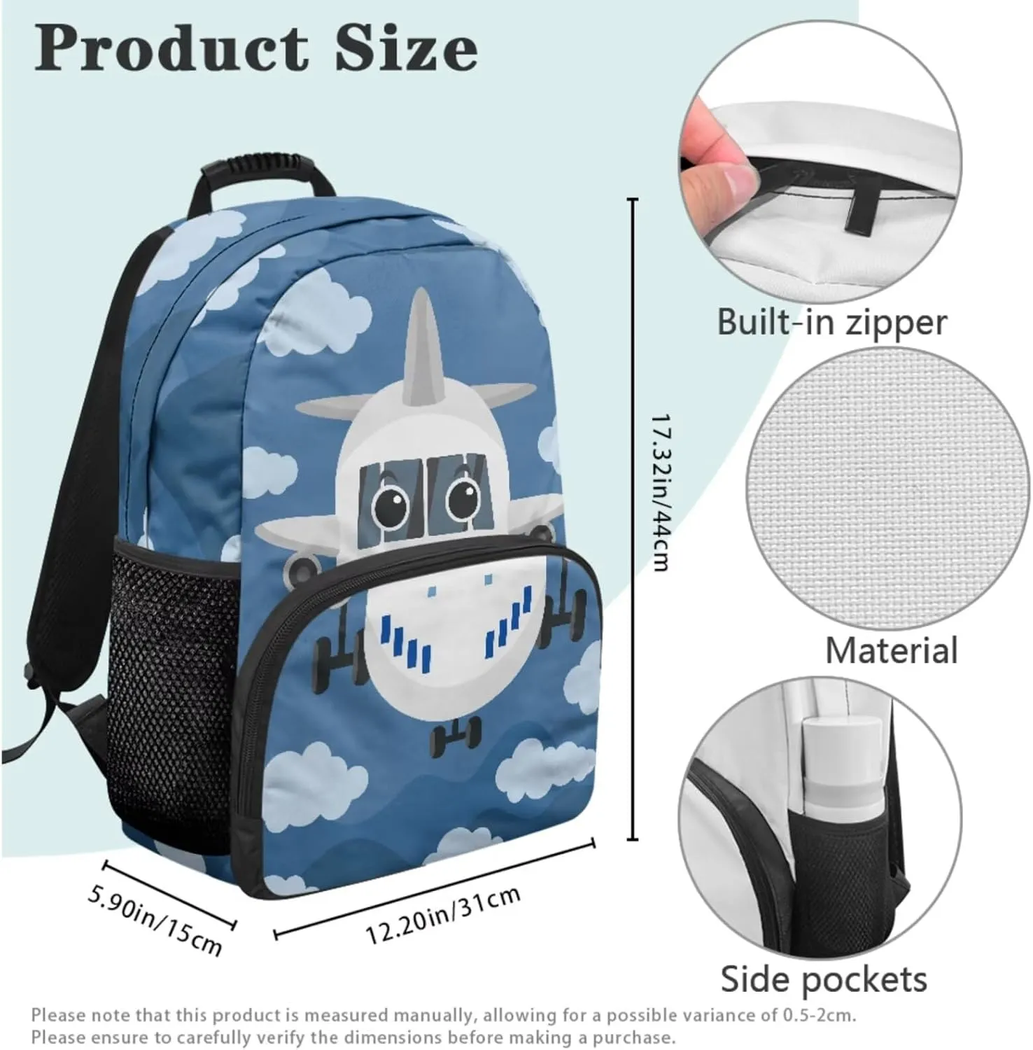 School Backpack for Teens Girls Boys, Airplane 3 In 1 Bookbag Schoolbag for Elementary Middle School with Lunch Box Pencil Case
