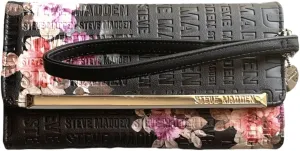 Steve Madden LOGOBAR TRIFOLD Wallet Wristlet (BLACK EMBOSSED LOGO)