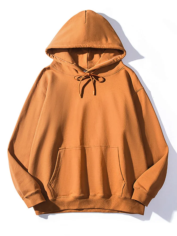 Street Heavyweight Solid Colour Terry Pullover Loose Fitting Hoodie