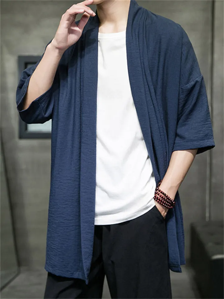 Stylish Cozy Short Sleeve Linen Shawl Shirts for Men