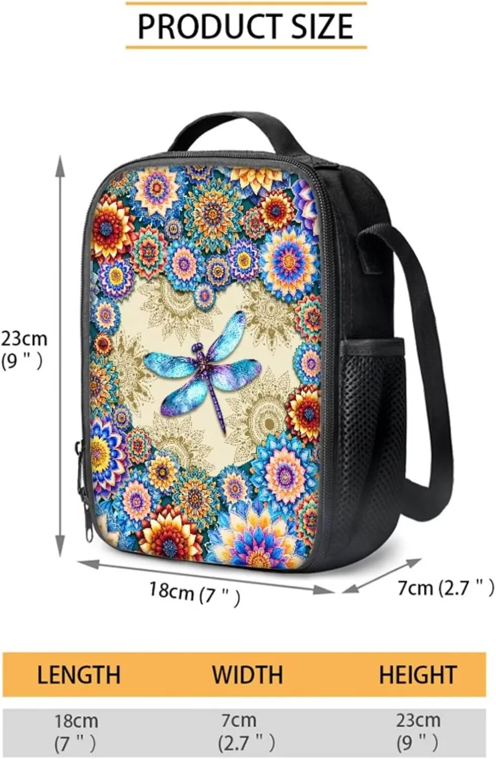 Suobstales Boho Mandala Dragonfly Print Backpack for Kids Bookbag with Lunch Box Pencil Case Set Rucksack Satchel Laptop Bags 3 In 1 School Supplies for Teens Girls