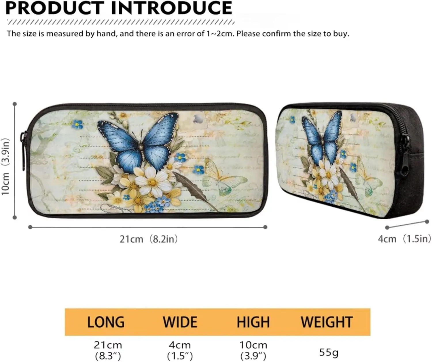 Suobstales Butterfly Daisy Letter Print School Backpack Set with Lunch Box and Pencil Case for Primary Elementary Teens Girls, Lightweight Children Teens School Bookbag, Set 3 in 1