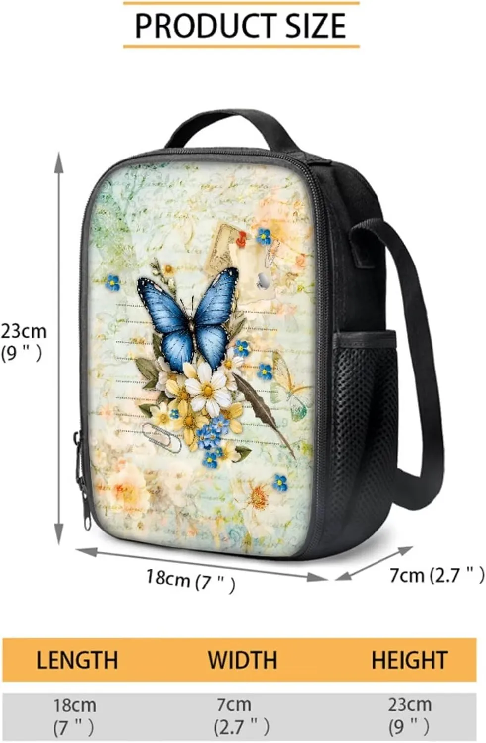 Suobstales Butterfly Daisy Letter Print School Backpack Set with Lunch Box and Pencil Case for Primary Elementary Teens Girls, Lightweight Children Teens School Bookbag, Set 3 in 1