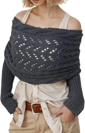 Sweater Scarf with Sleeves for Women Multi-Use Knitted Cable Wrap Shrugs Crochet Fashion Shawl Cape