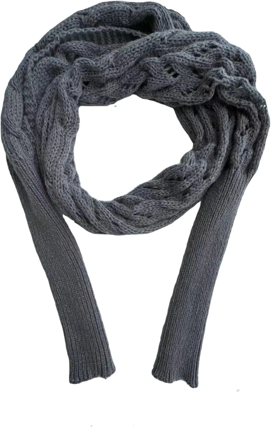 Sweater Scarf with Sleeves for Women Multi-Use Knitted Cable Wrap Shrugs Crochet Fashion Shawl Cape