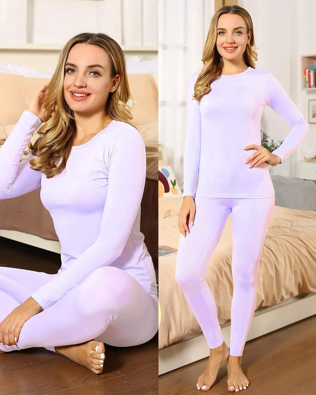 Thermal Underwear Set for Women Long Johns Fleece Lined Base Layer Soft Top Bottom