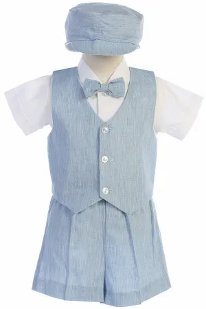 Toddler Light Blue Cotton Linen Vest Shorts Suit 834