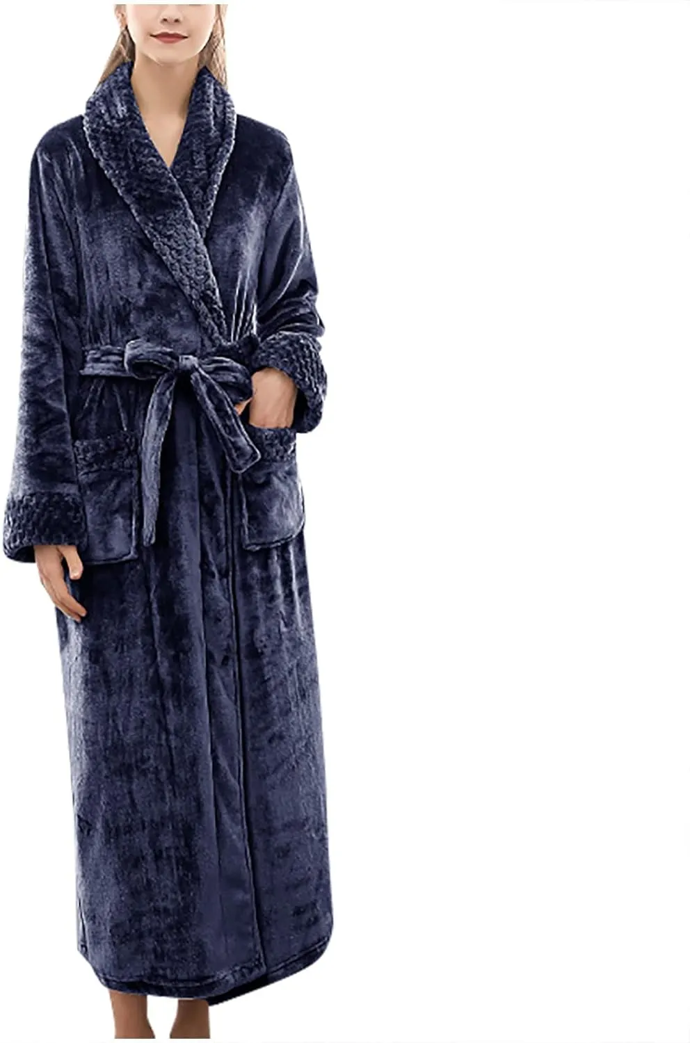 tuduoms Plush Long Robes for Men Women Soft Warm Flannel Fleece Full Length Bathrobe Winter Warm Pajamas Shower Nightgown
