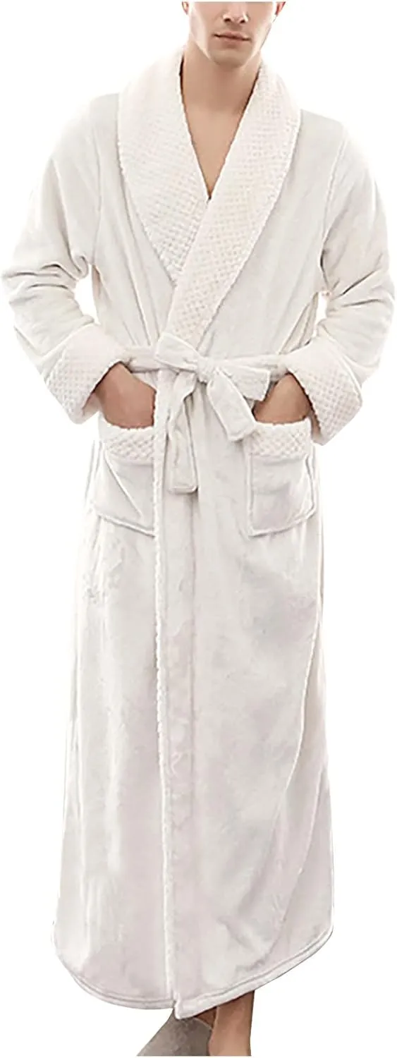 tuduoms Plush Long Robes for Men Women Soft Warm Flannel Fleece Full Length Bathrobe Winter Warm Pajamas Shower Nightgown