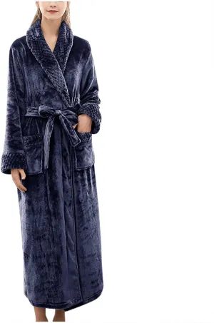 tuduoms Plush Long Robes for Men Women Soft Warm Flannel Fleece Full Length Bathrobe Winter Warm Pajamas Shower Nightgown