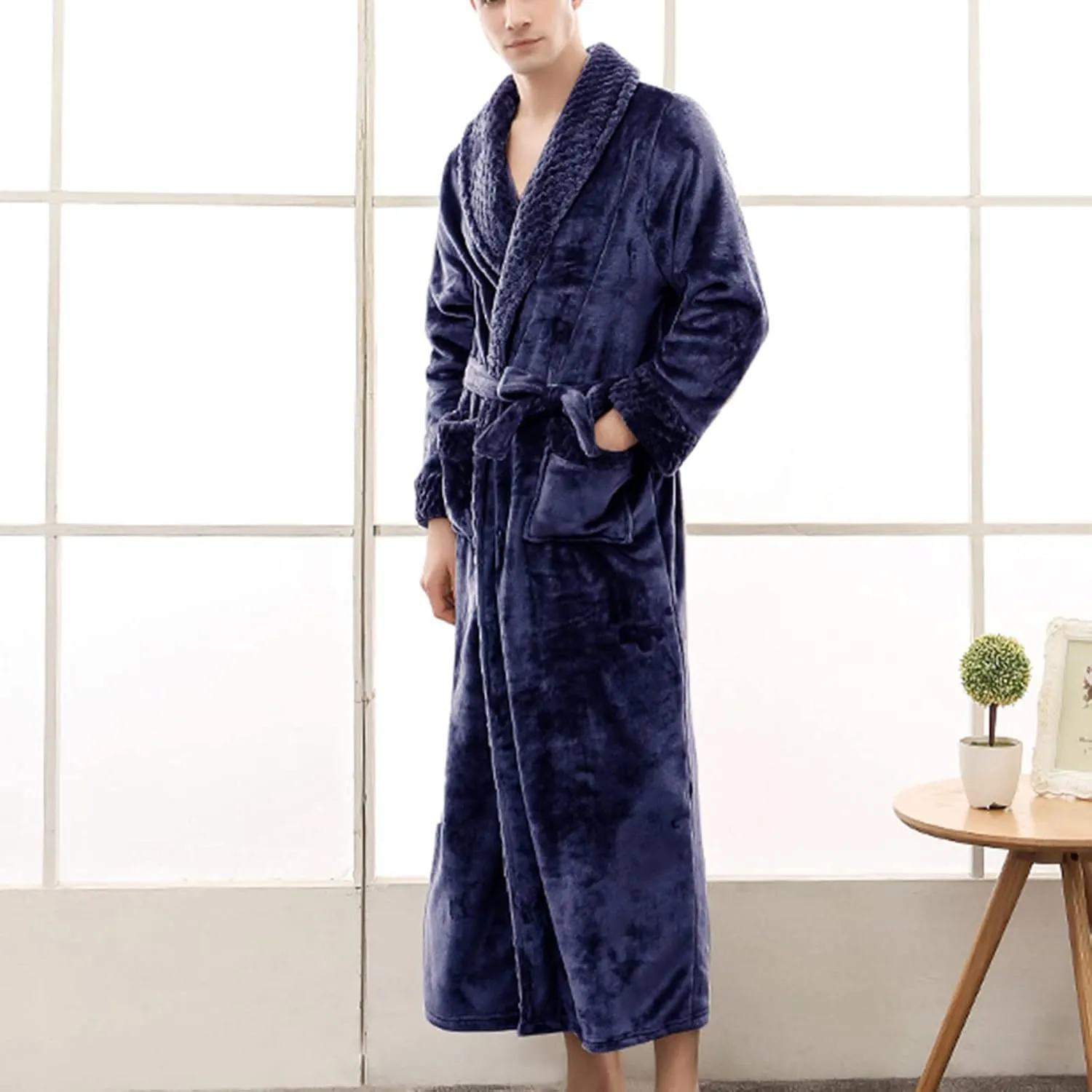 tuduoms Plush Long Robes for Men Women Soft Warm Flannel Fleece Full Length Bathrobe Winter Warm Pajamas Shower Nightgown