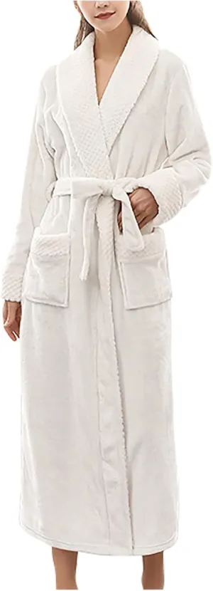 tuduoms Plush Long Robes for Men Women Soft Warm Flannel Fleece Full Length Bathrobe Winter Warm Pajamas Shower Nightgown